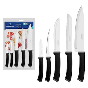 Jogo de Facas Tramontina Felice em Aço Inox com Cabos Pretos 5 Peças - 2