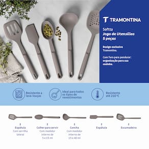 Jogo de Utensílios Tramontina Softta em Silicone Cinza 5 Peças - 2