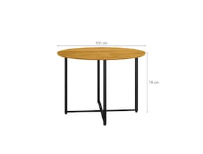 Mesa de Jantar Redonda Artefamol Falcão 4 Lugares Aço Carbono Tampo BP 100cm - Preto/Ypê - 1