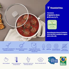 Frigideira Reta Tramontina Veronese Cerâmica com Tampa 22cm 1,7L - Bege - 2