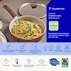 Frigideira Reta Tramontina Veronese Cerâmica com Tampa 22cm 1,7L - Argila - 2