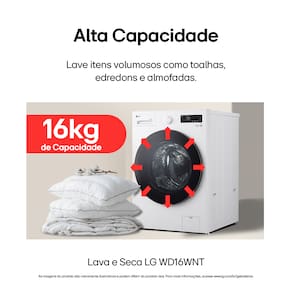 Lava e Seca LG Smart WD16WNTS6B 16kg 127V Branca Inteligência Artificial AI DD - 220V - 2