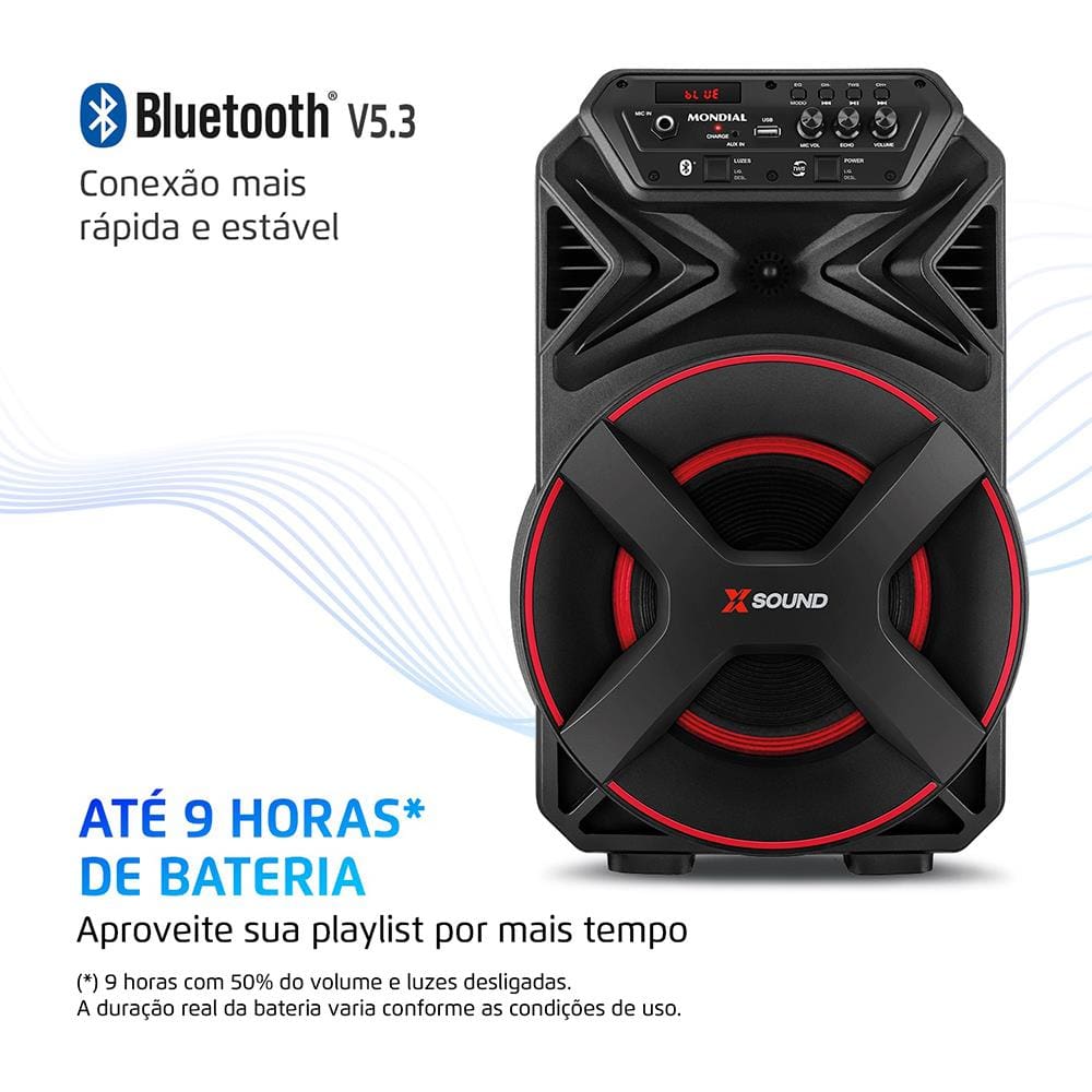 Caixa de Som Amplificada Mondial XSound CM-300-N 300W Bluetooth Bateria até 9h Preta - 2