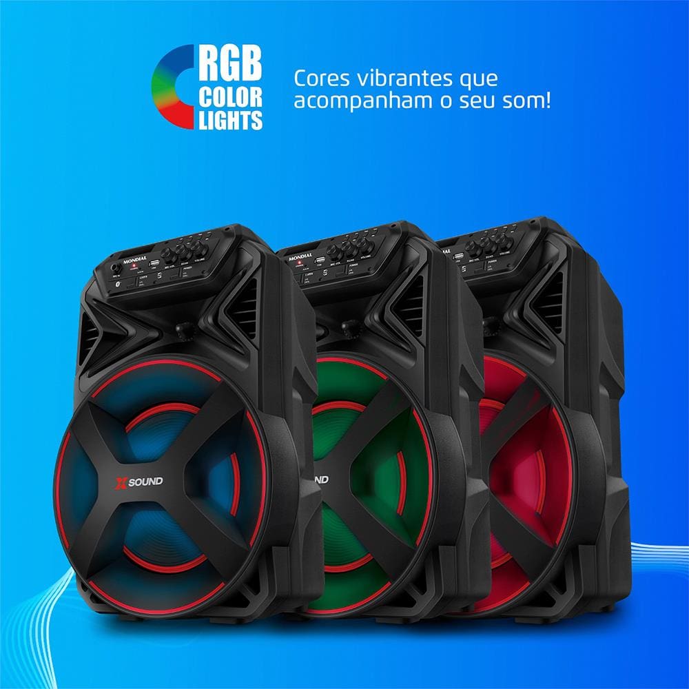 Caixa de Som Amplificada Mondial XSound CM-300-N 300W Bluetooth Bateria até 9h Preta - 3