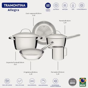 Jogo de Panelas Tramontina Allegra em Aço Inox Fundo Triplo 5 Peças - 1
