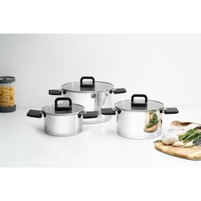 Jogo de Panelas Tramontina Lótus Aço Inox Fundo Triplo com Alças Dobráveis 3 Peças - 1