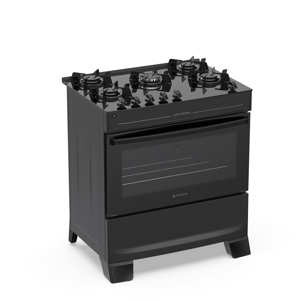 Fogão Atlas Mônaco Top Glass 5 Bocas com Mesa de Vidro e Mega Chama Bivolt Preto - 2