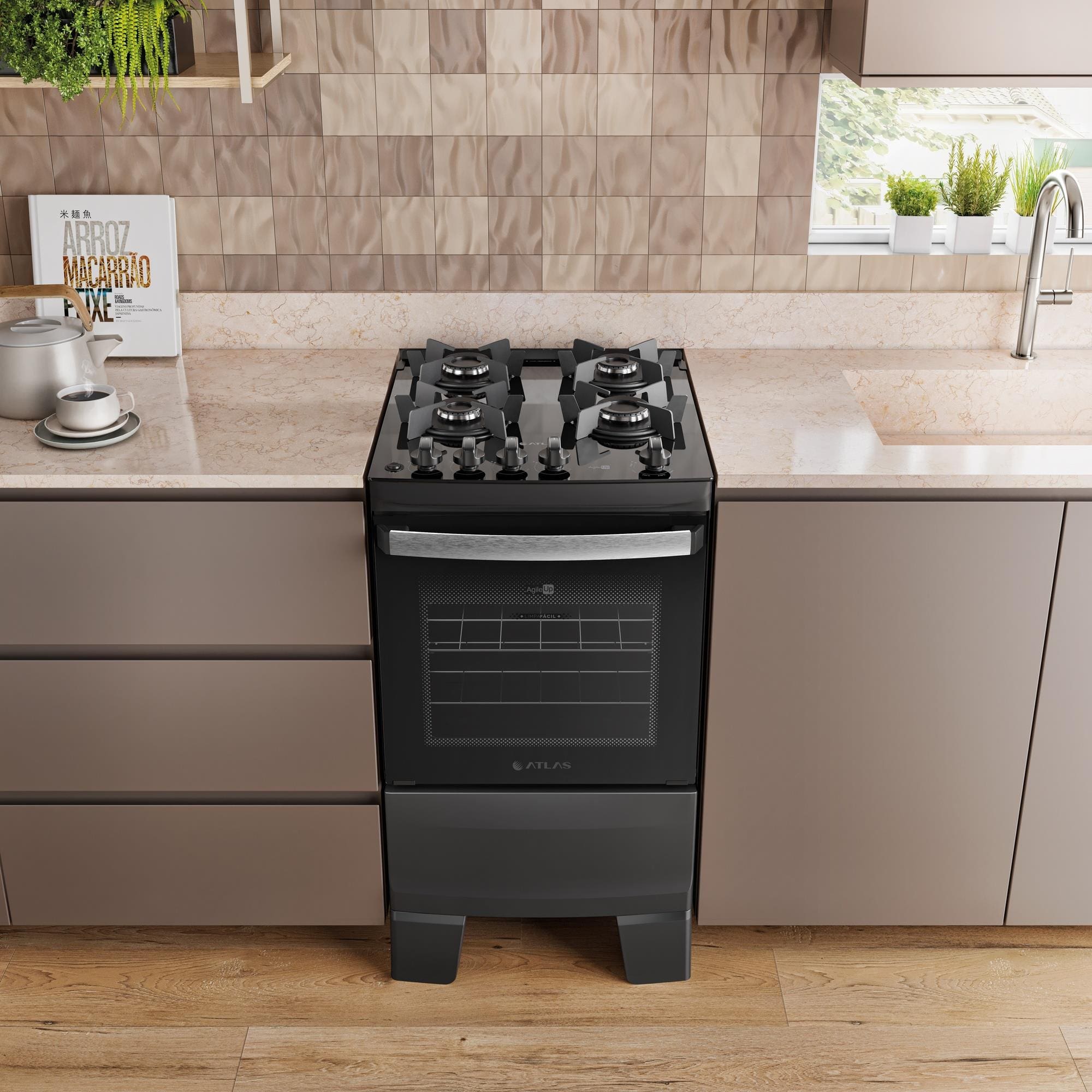 Fogão Atlas Agile Up Glass 4 Bocas com Mesa de Vidro e Acendimento Automático Bivolt Preto - 1