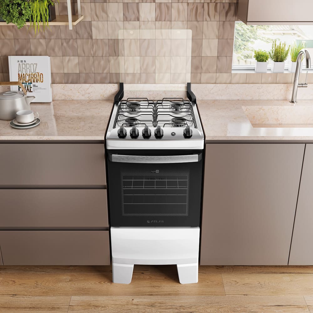 Fogão Atlas Agile Up 4 Bocas com Mesa Inox e Acendimento Automático Bivolt Branco - 1