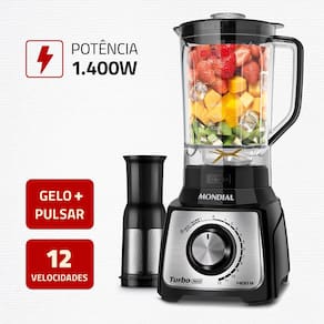 Liquidificador Mondial Turbo Inox L-1400 12 Velocidades 1400W 3L Preto - 220V - 1