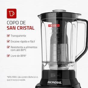 Liquidificador Mondial Turbo Inox L-1400 12 Velocidades 1400W 3L Preto - 220V - 3