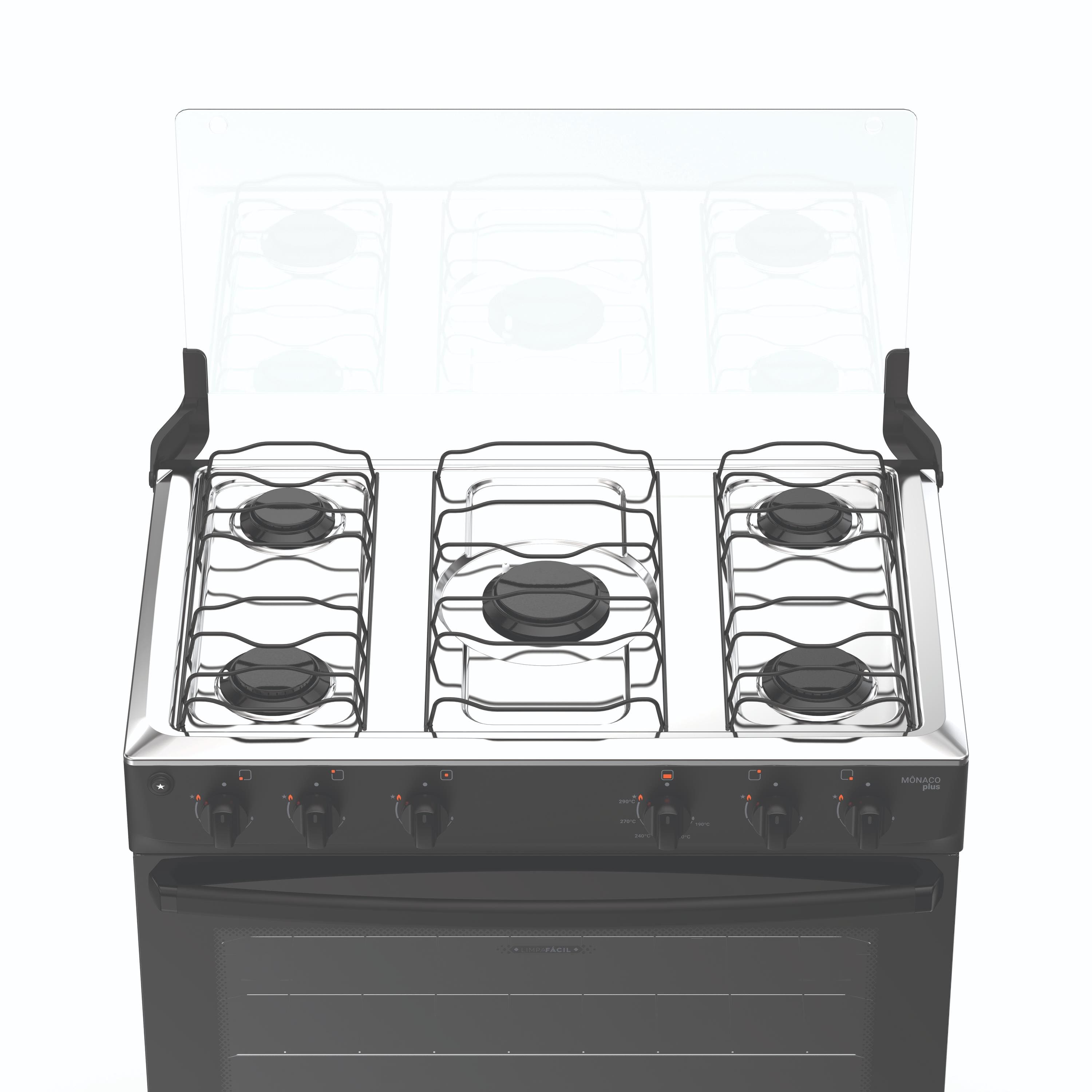 Fogão 5 Bocas Atlas Mônaco Plus com Mesa Inox Acendimento Automático Preto Bivolt - 2