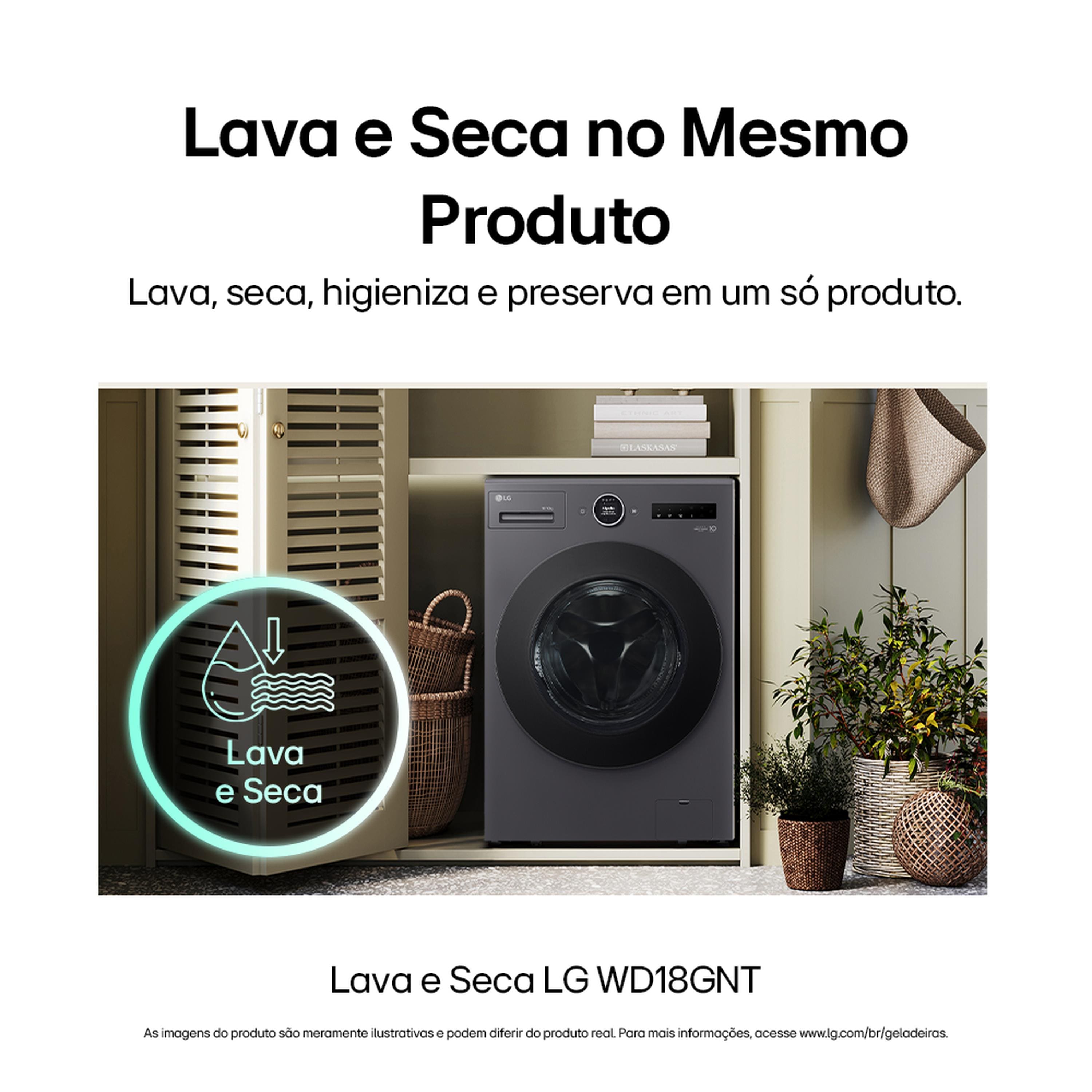 Lava e Seca LG WD18GNTS6 18kg/10kg AI DD Wi-Fi TurboWash 360° Vapor Black Inox - 110V - 1