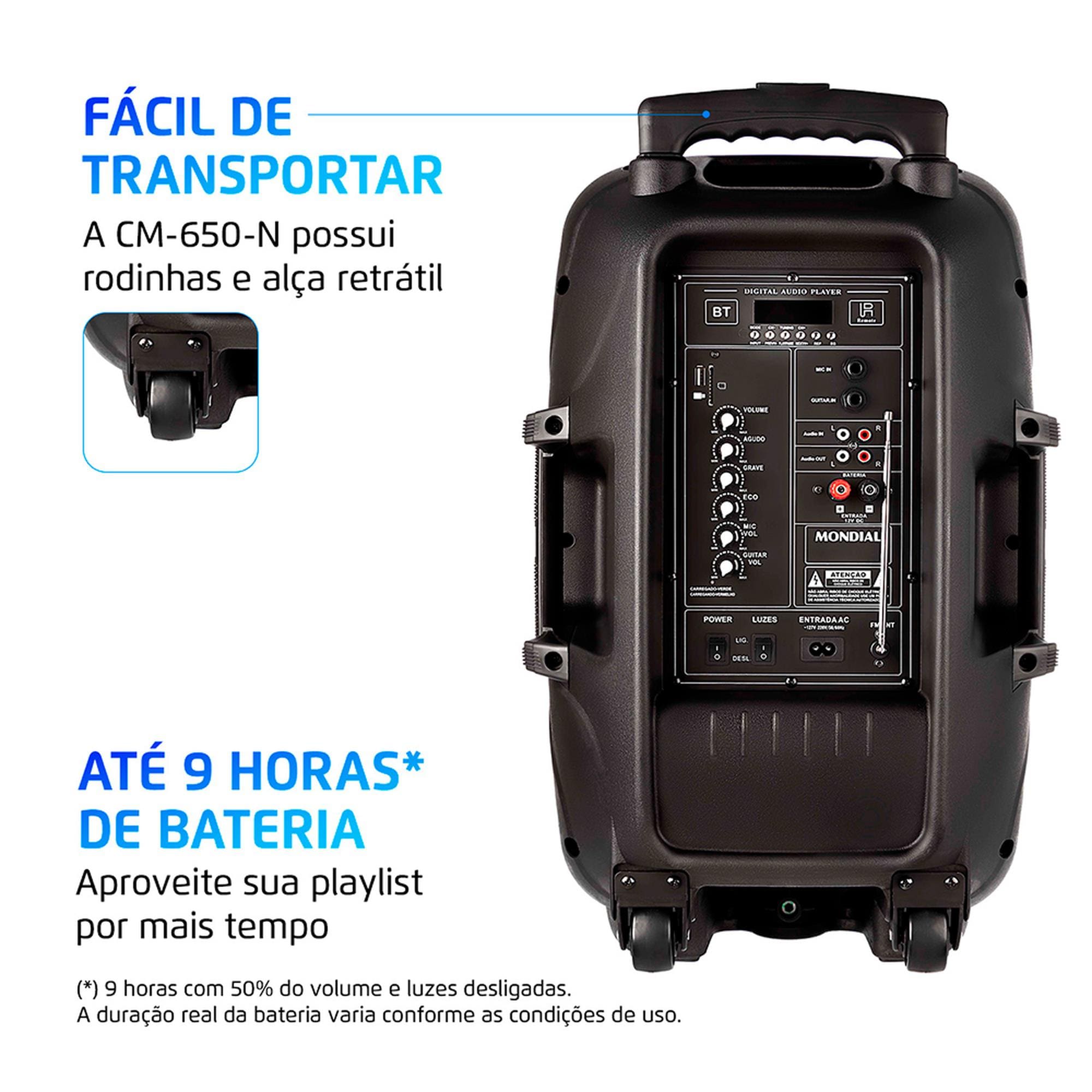 Caixa de Som Amplificada Mondial XSound CM-650-N 650W Bluetooth RGB Color Lights Bateria até 9h Preta - 2