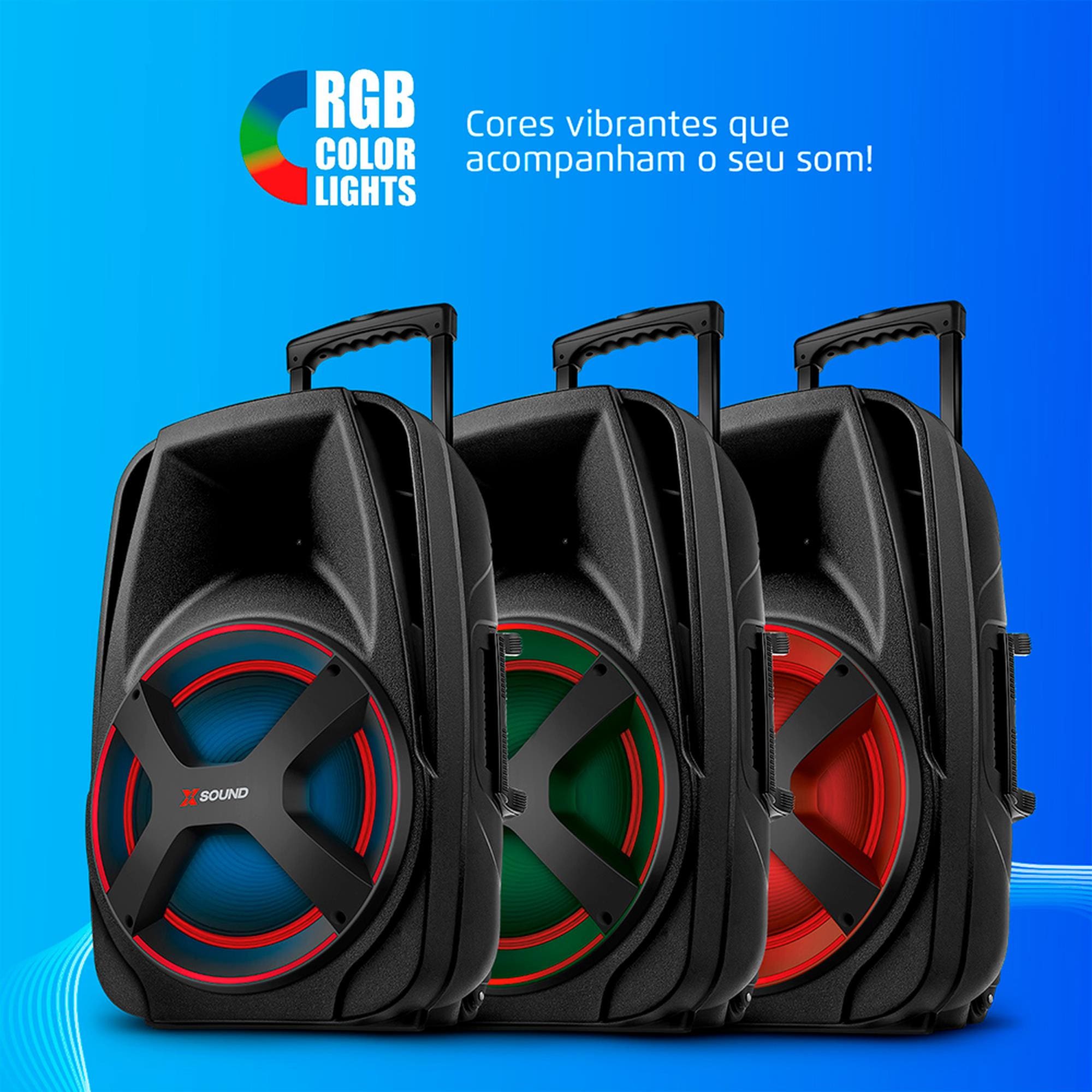 Caixa de Som Amplificada Mondial XSound CM-650-N 650W Bluetooth RGB Color Lights Bateria até 9h Preta - 3