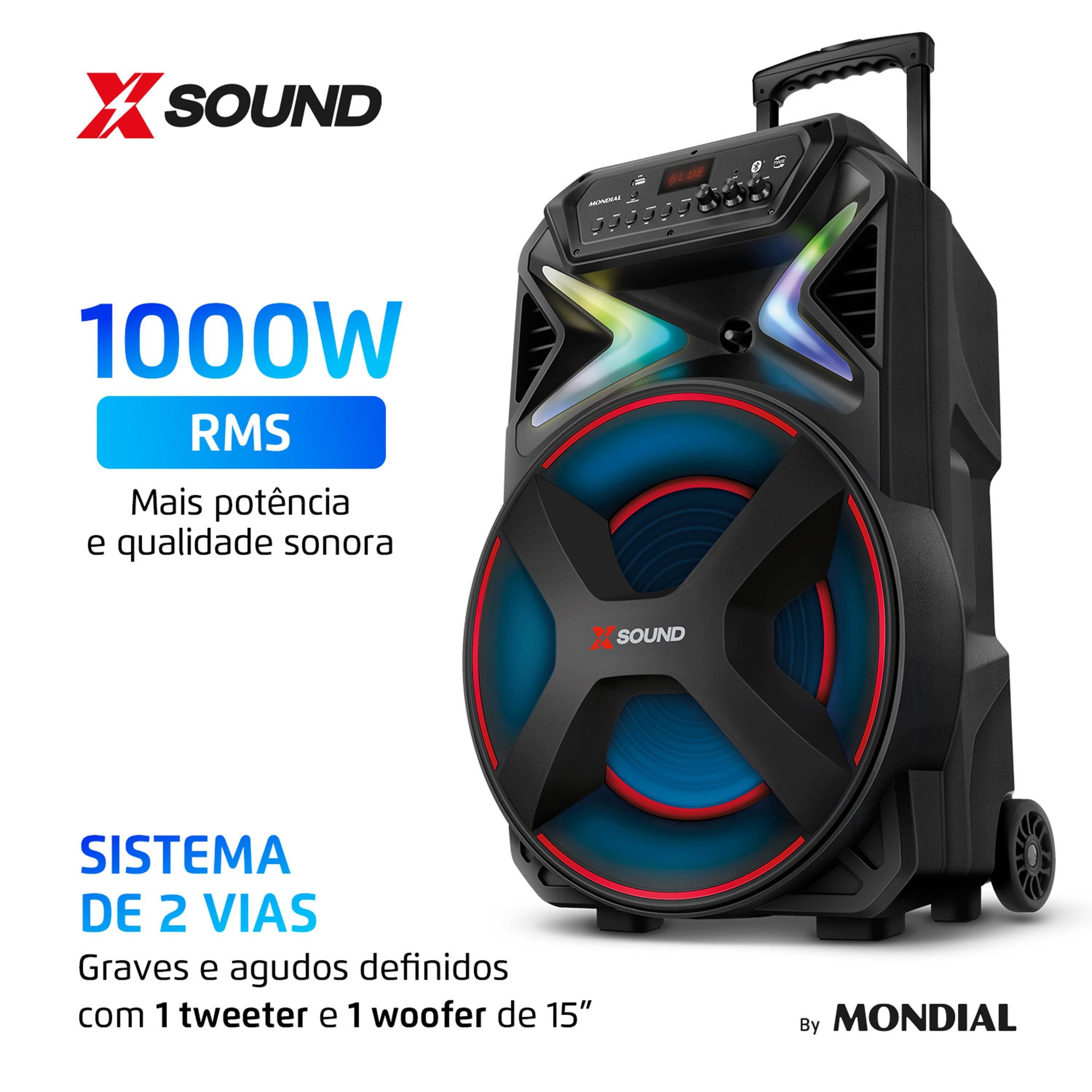 Caixa de Som Amplificada Mondial XSound CM-1000-N 1000W RMS Bluetooth RGB Bateria 6h Bivolt - 1