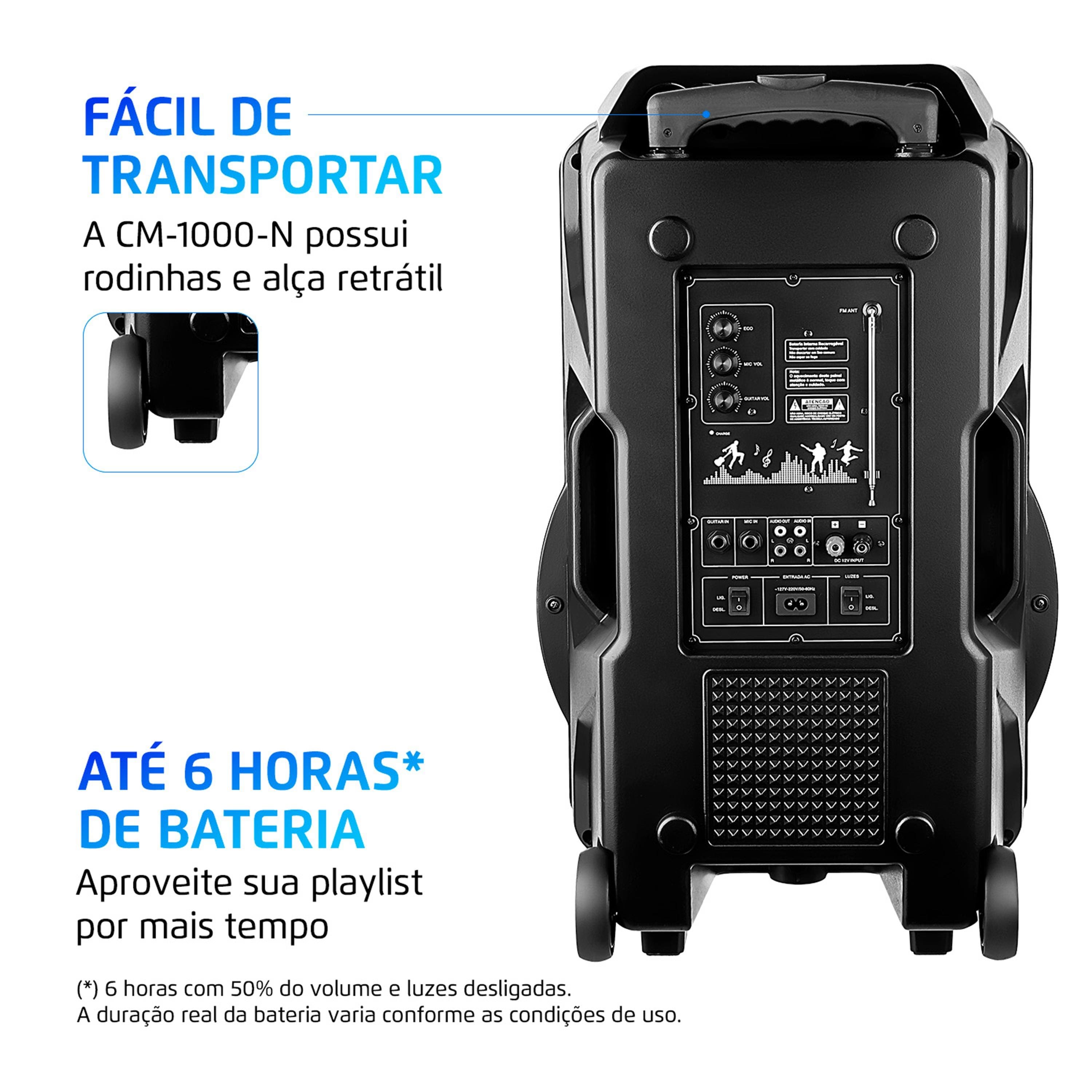 Caixa de Som Amplificada Mondial XSound CM-1000-N 1000W RMS Bluetooth RGB Bateria 6h Bivolt - 2