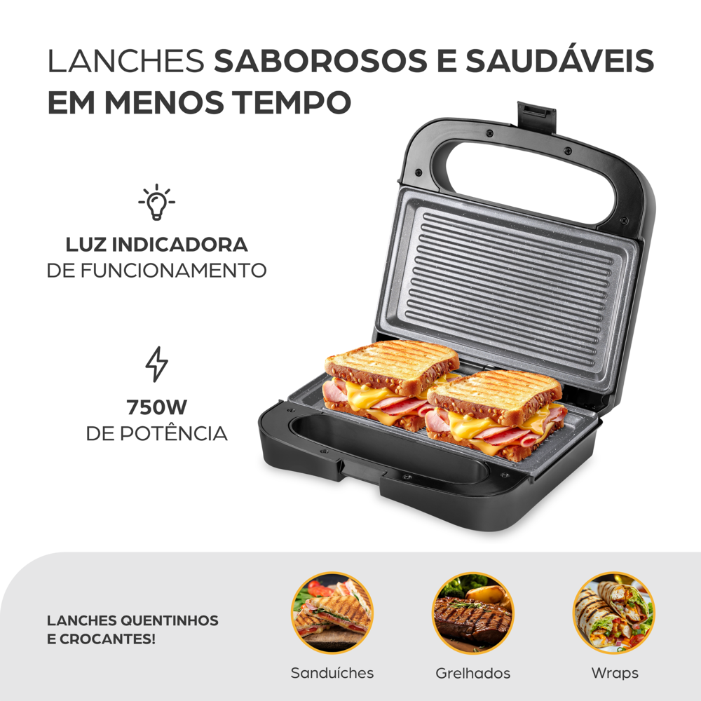 Sanduicheira Grill WAP WS750 750W Antiaderente com Acabamento Inox - 220V - 1