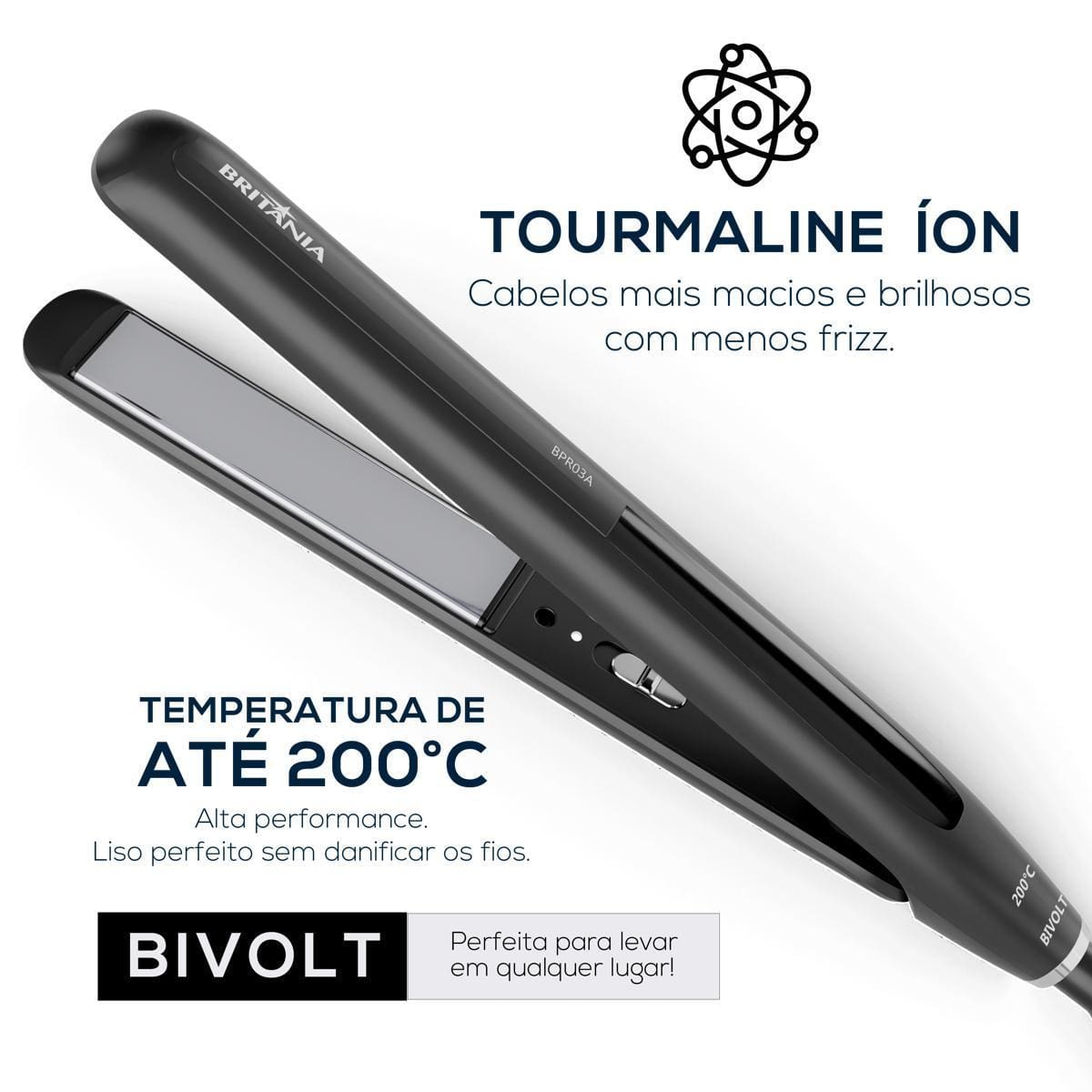 Prancha de Cabelo Britânia BPR03A Cerâmica 200°C PTC Trava Fechamento Preto Bivolt - 2