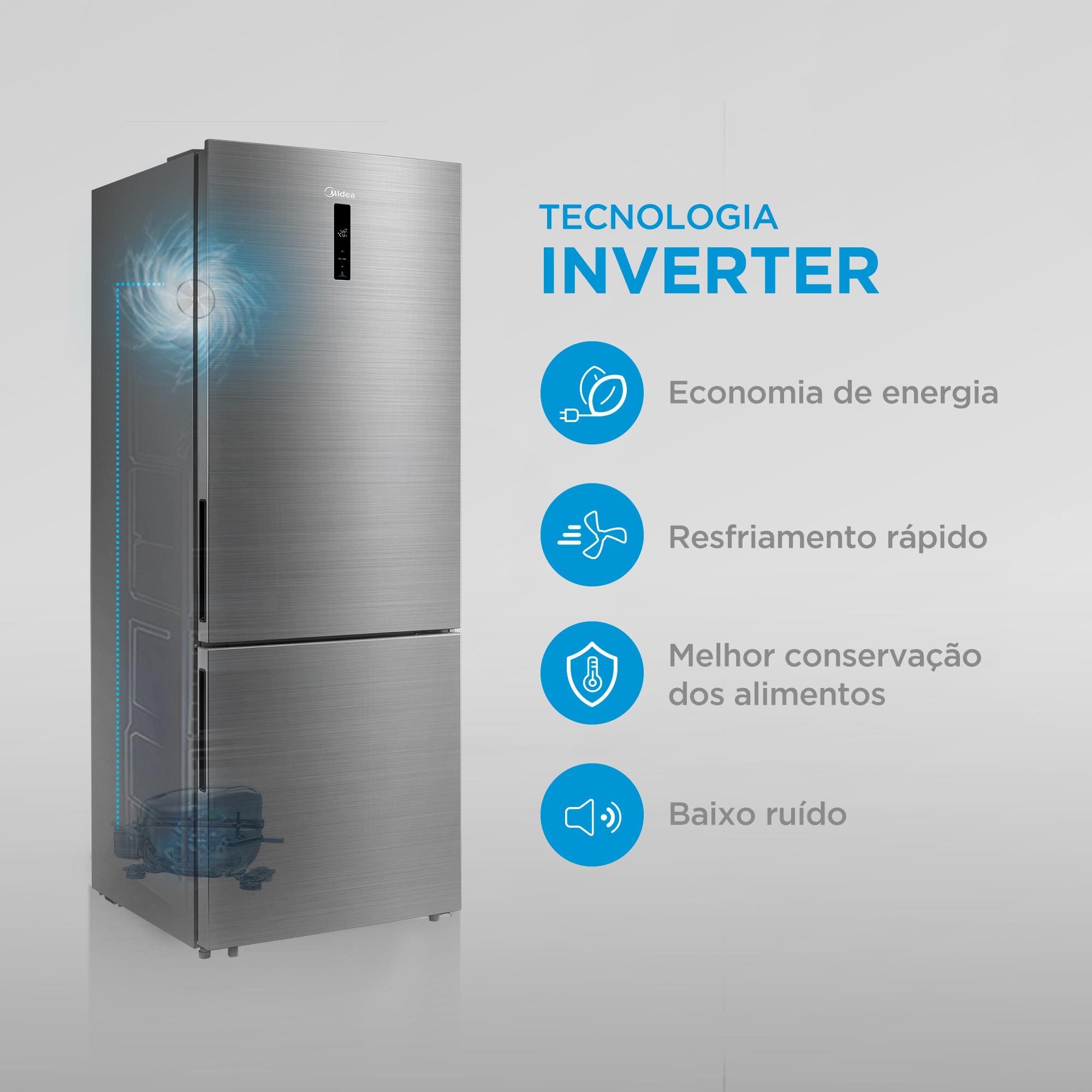 Geladeira Frost Free Inverse Midea 416L Inverter Flexi-Volt Inox Bivolt - 1