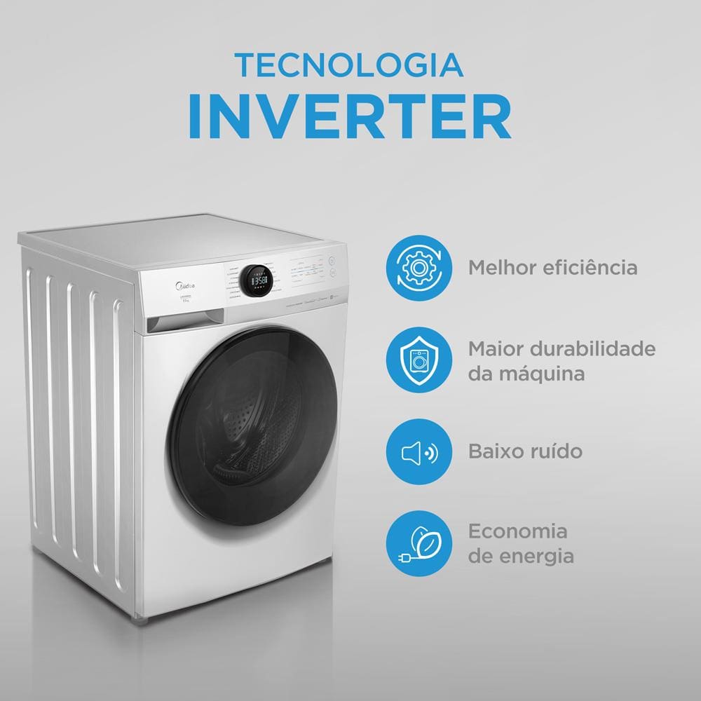 Máquina de Lavar Midea MF201W 11kg Slim HealthGuard Conectada Wi-Fi Motor Inverter Vapor Branca - 220V - 3