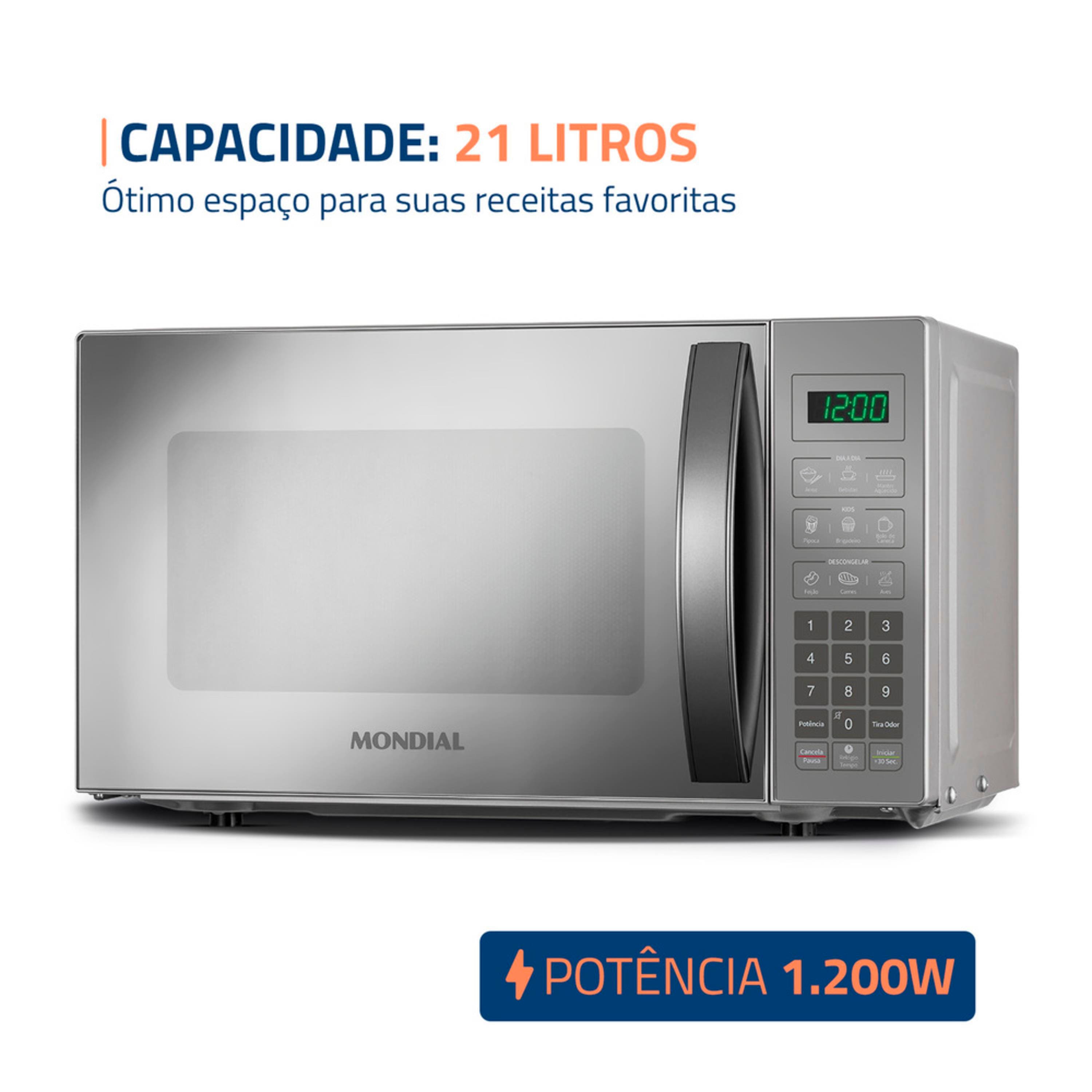 Micro-ondas Mondial MO-01-21-E 21 Litros 1200W Cinza Espelhado Digital - 220V - 1