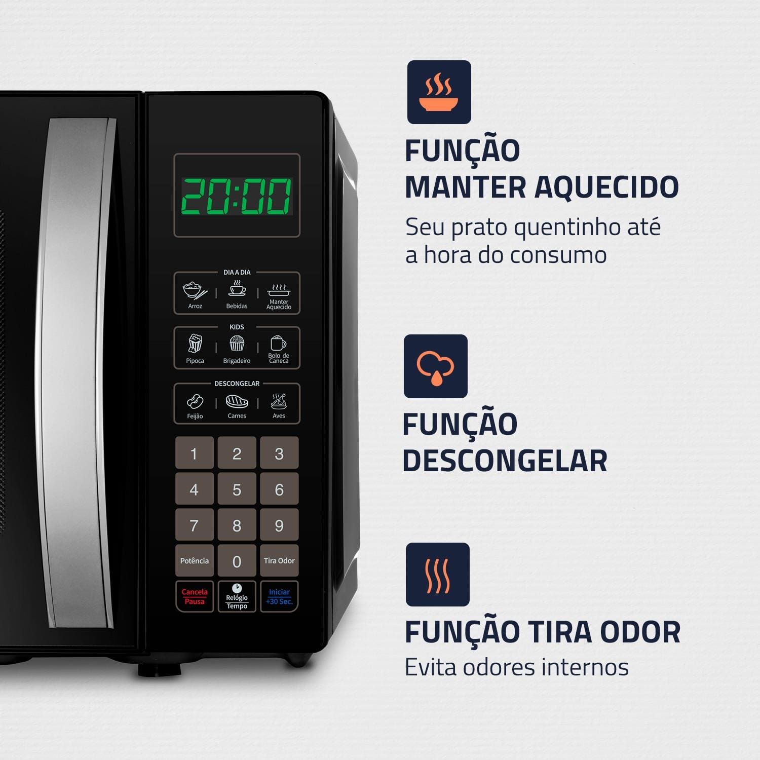 Micro-ondas Mondial 21 Litros 1200W Função Tira Odor e Manter Aquecido Preto - 220V - 2