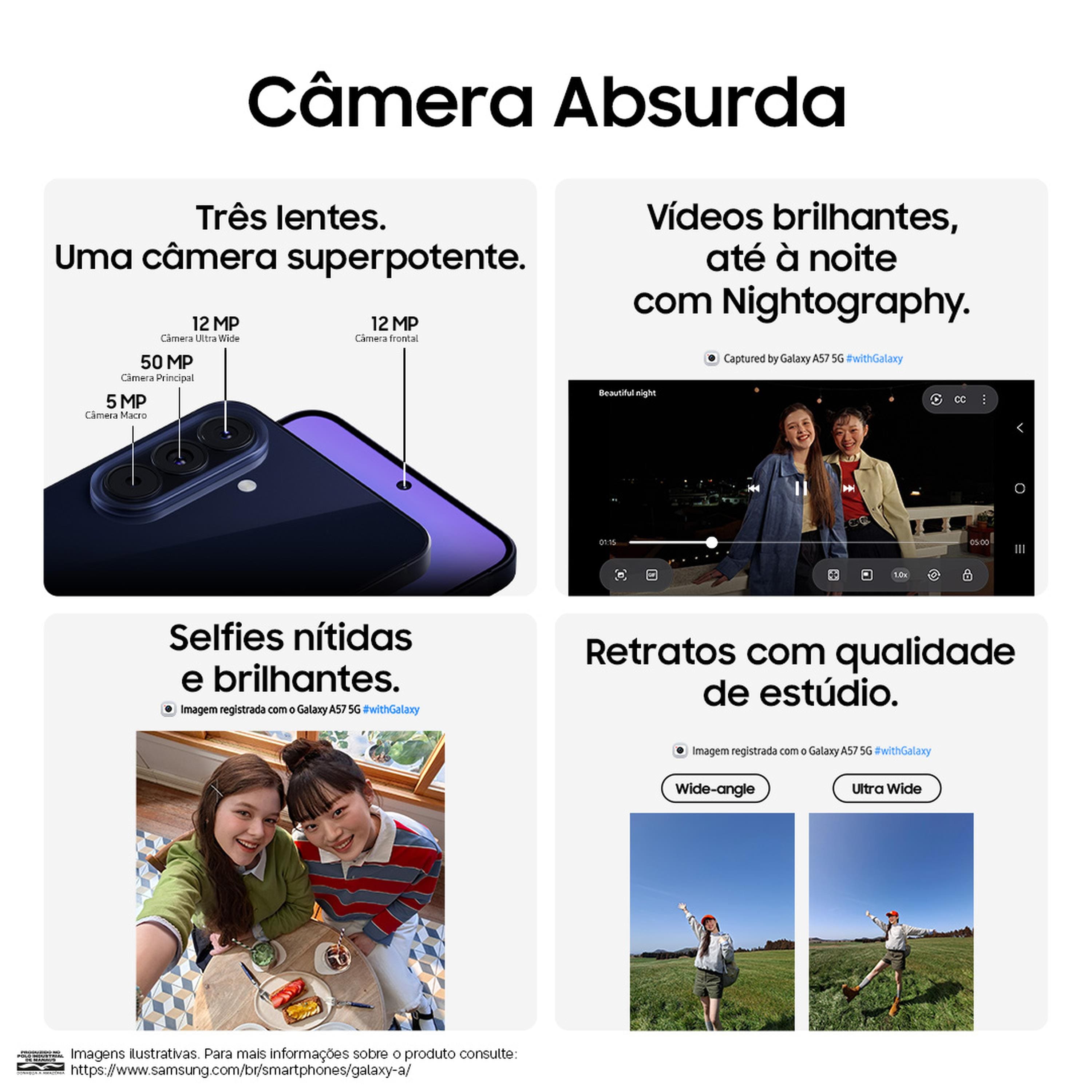 Smartphone Samsung Galaxy A57 5G Tela 6.7" 128GB Câmera 50MP Azul Escuro - 3