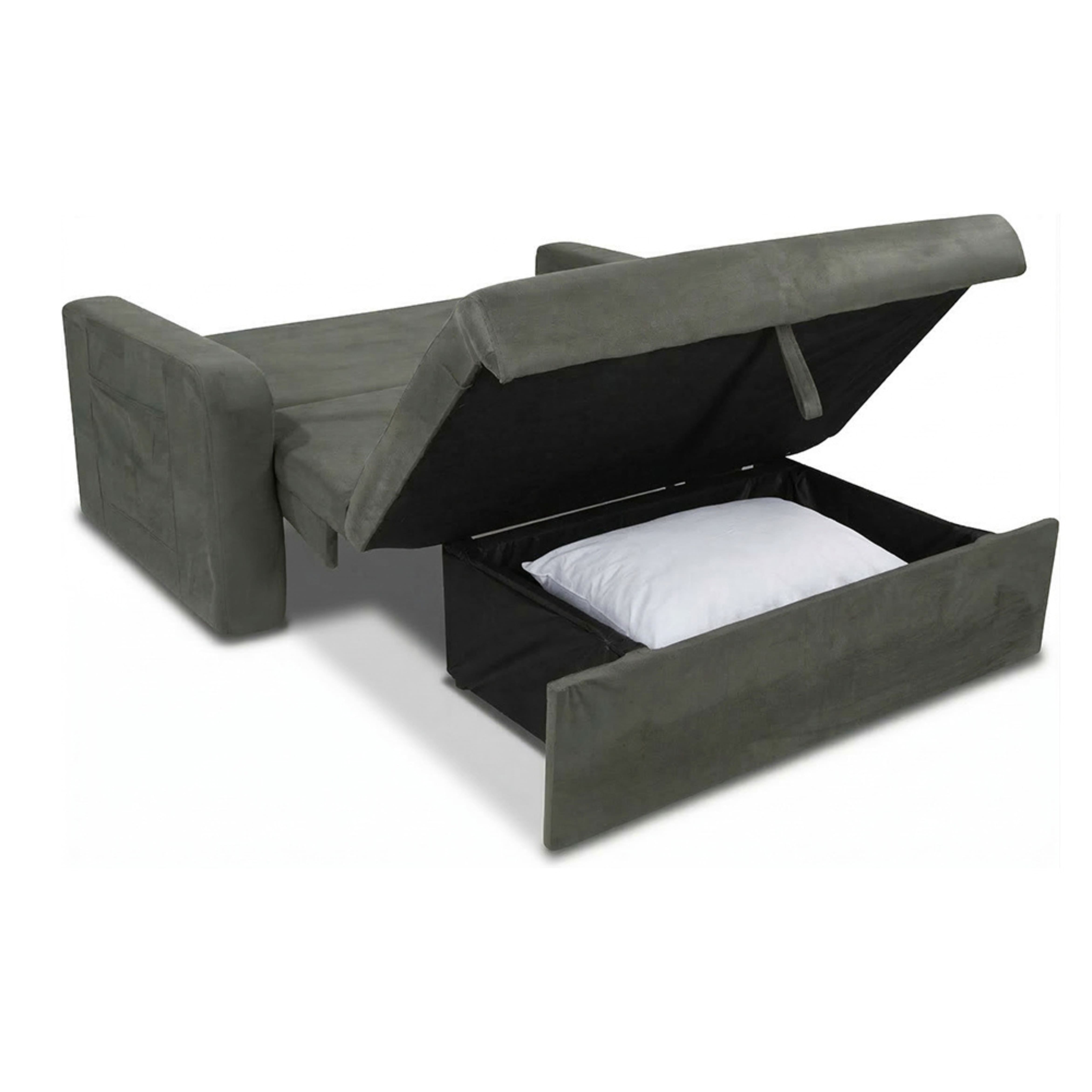 Sofá-Cama com Baú Matrix Motta 2 Lugares Suede com Abertura Frontal Cinza - 3