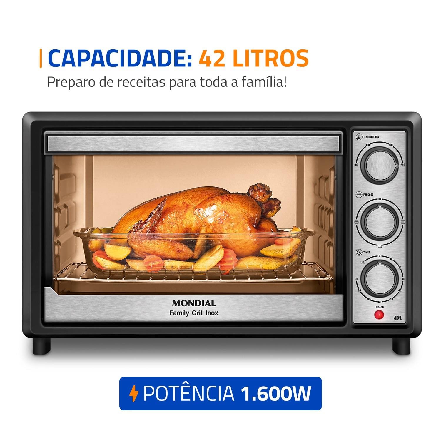 Forno Elétrico Mondial Family II 42 Litros 1600W Grill Preto - 220V - 1