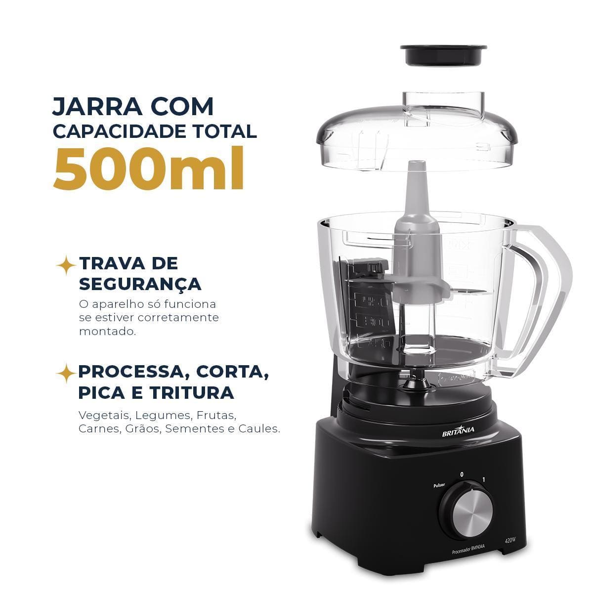 Processador de Alimentos Britânia BMN04A 420W 500ml Lâmina Inox - 220V - 2