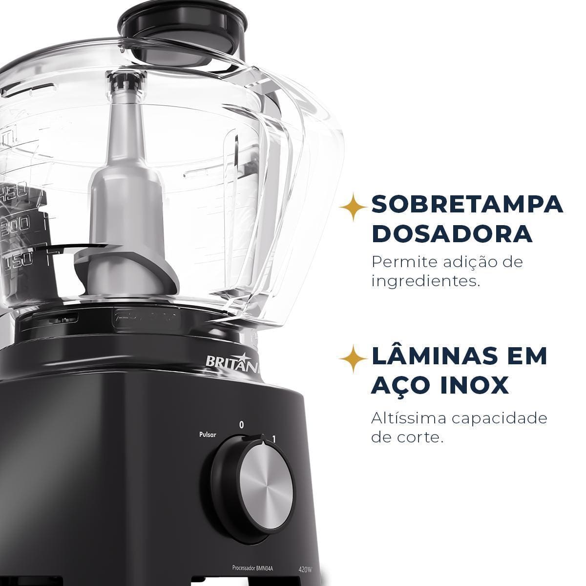 Processador de Alimentos Britânia BMN04A 420W 500ml Lâmina Inox - 220V - 3