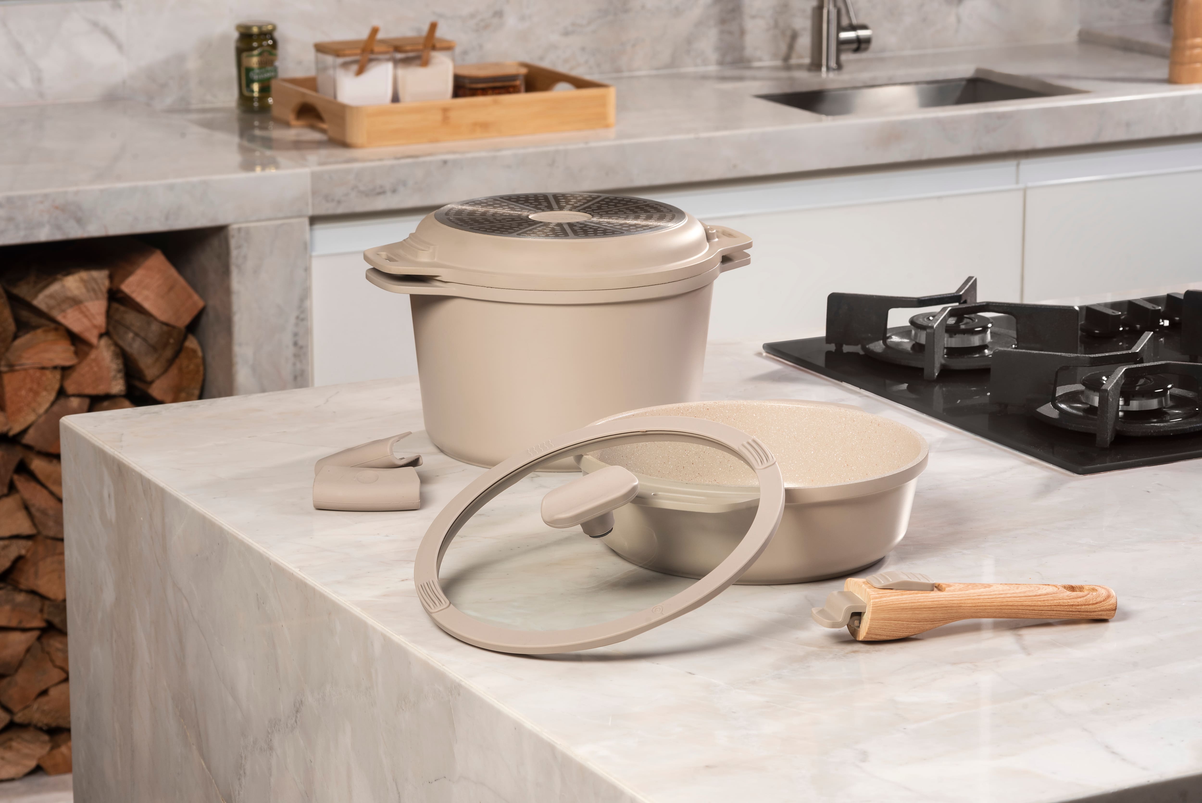 Jogo de Panelas Brinox Ceramic Life Loft 7 Peças Empilhável Indução - Areia - 1