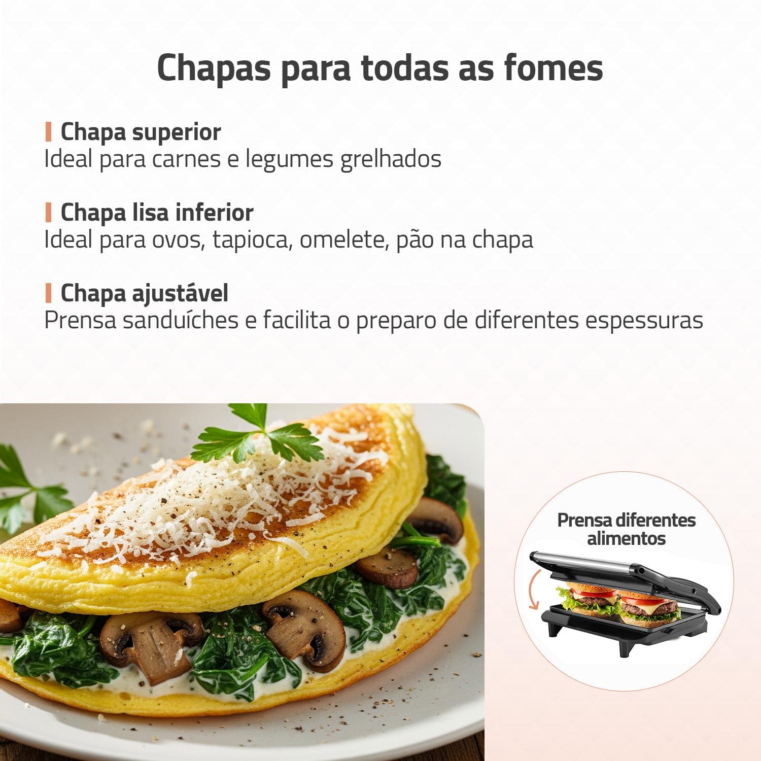 Sanduicheira e Grill Mondial Press PG-01-CL 1000W Chapa Antiaderente 3 em 1 Preto - 110V - 2