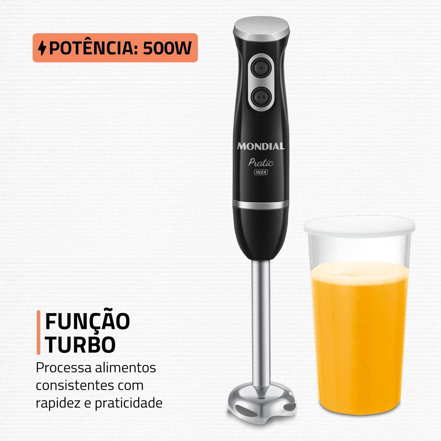 Mixer Mondial M-17-BI Pratic Inox 500W Função Turbo Copo de 800ml - 110V - 2