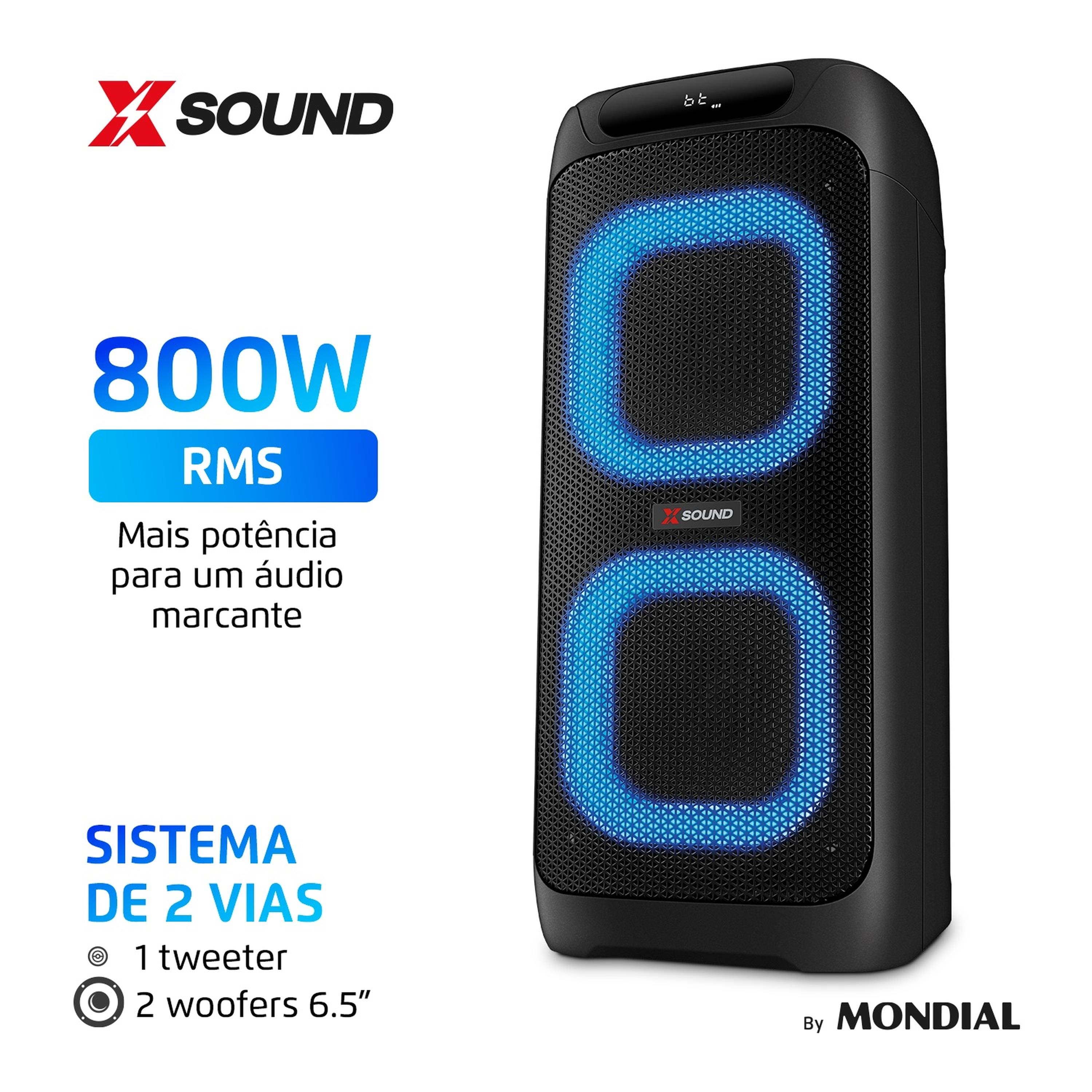 Caixa de Som Mondial PartyBox XSound PBX-800 800W Microfone Sem Fio LED Bivolt - 1