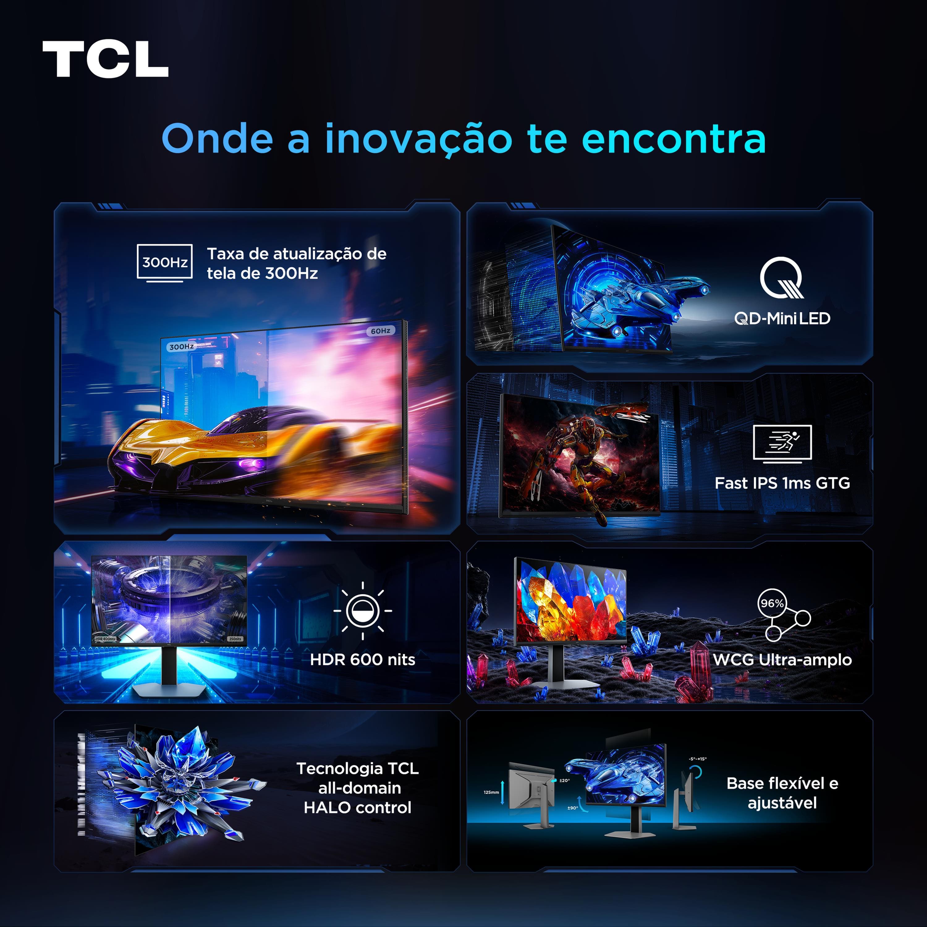 Monitor Gamer 25” Full HD TCL 25G64 QD-Mini LED 300Hz 1ms FreeSync Premium - 2