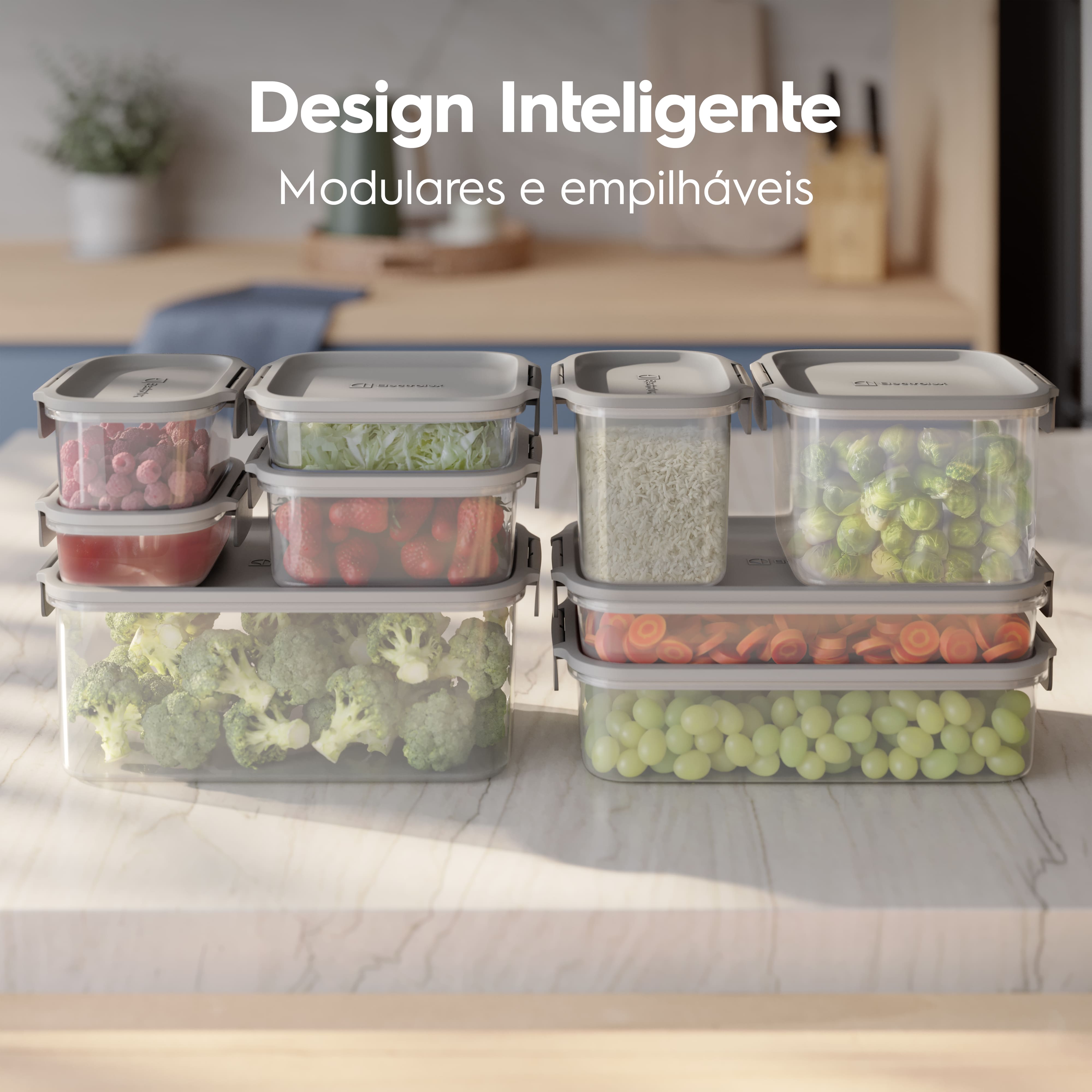 Kit Potes Herméticos Electrolux 10 Peças Modulares Empilháveis Cinza - 2