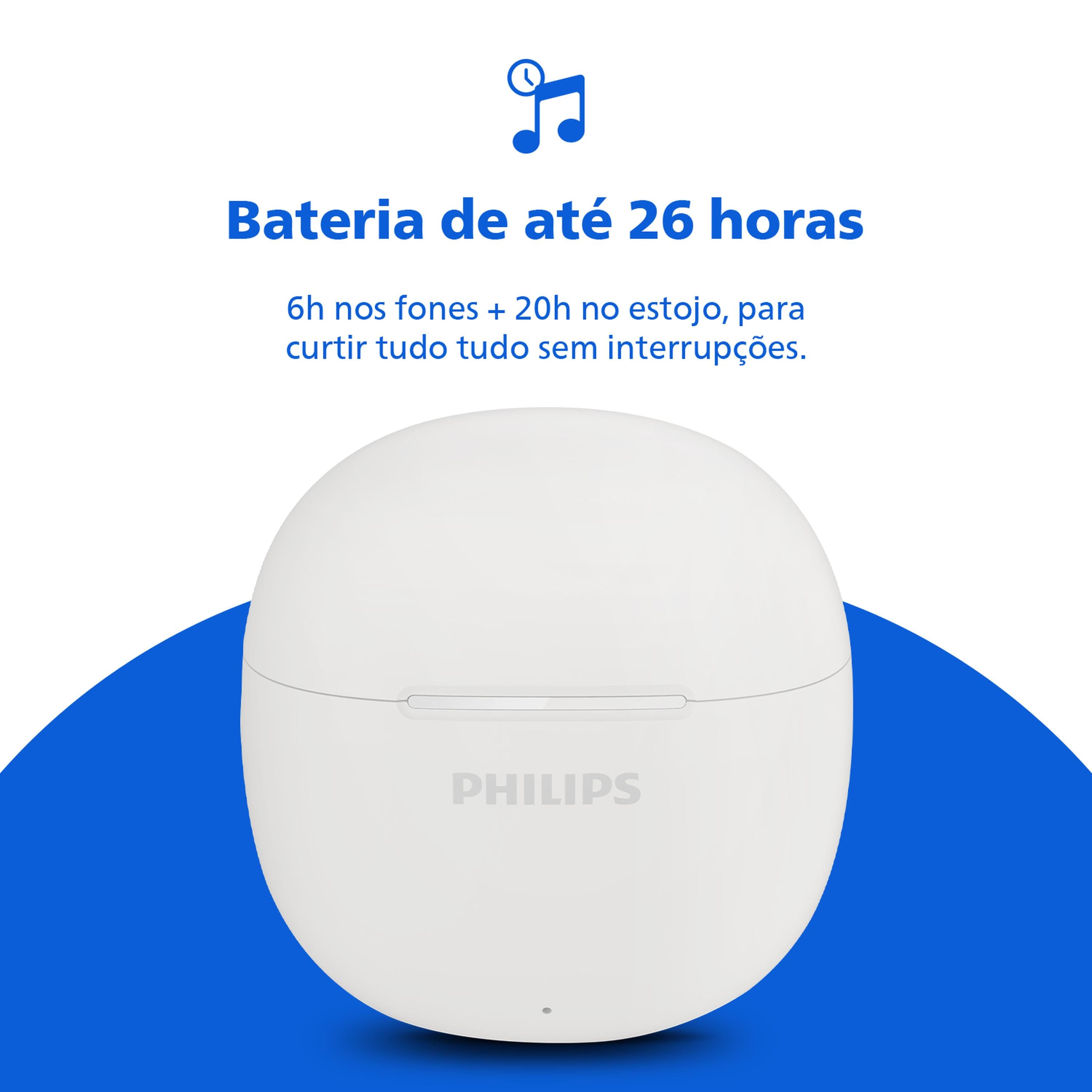 Fone de Ouvido Philips TAT1139WT/00 Bluetooth TWS IPX4 26h de Bateria Branco - 2