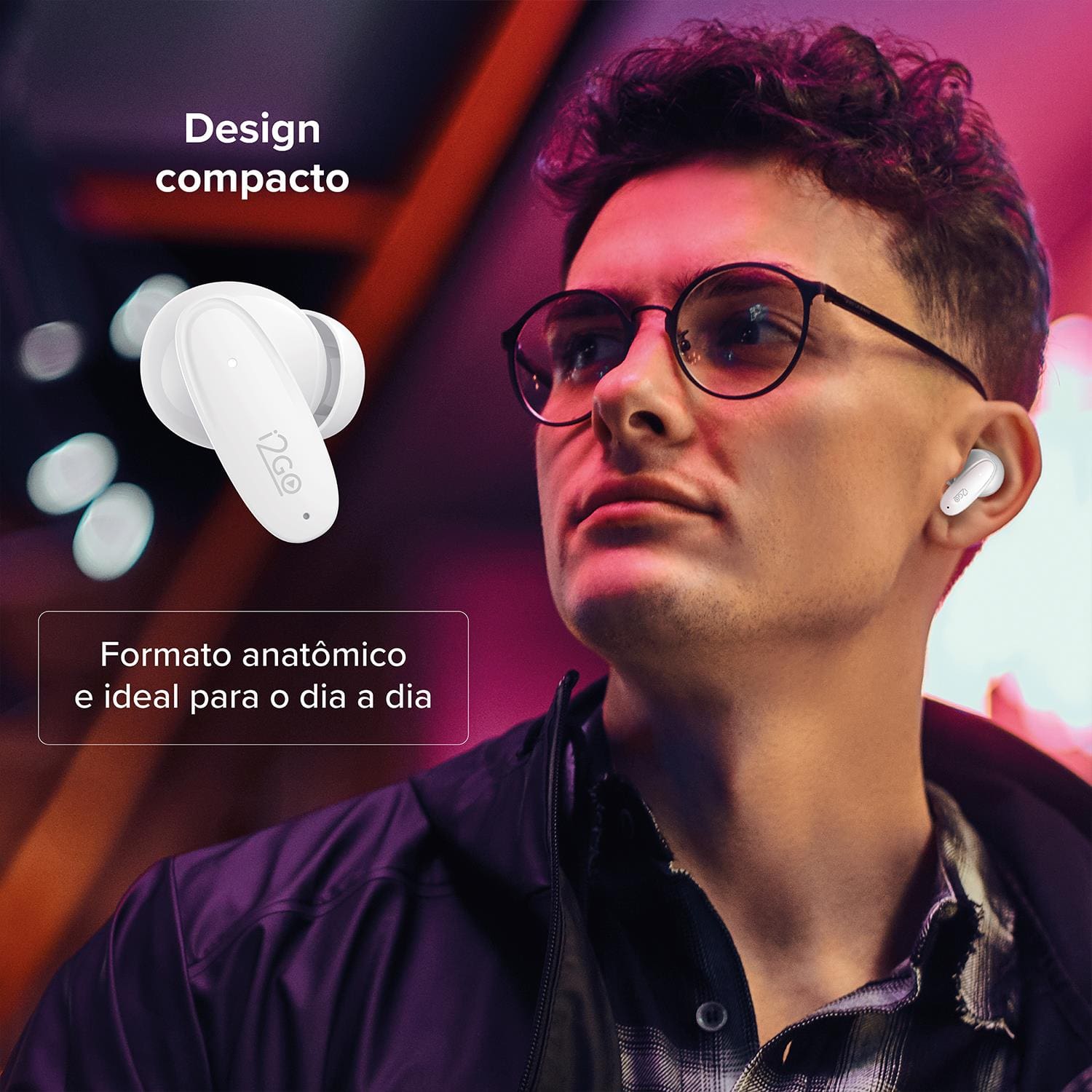 Fone de Ouvido i2GO Air Buds GO Bluetooth TWS ENC Bateria de 48h Branco - 3