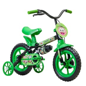 Bicicleta Infantil Track Turma da Mônica Cebolinha Aro 12 com Rodinhas Preto e Verde