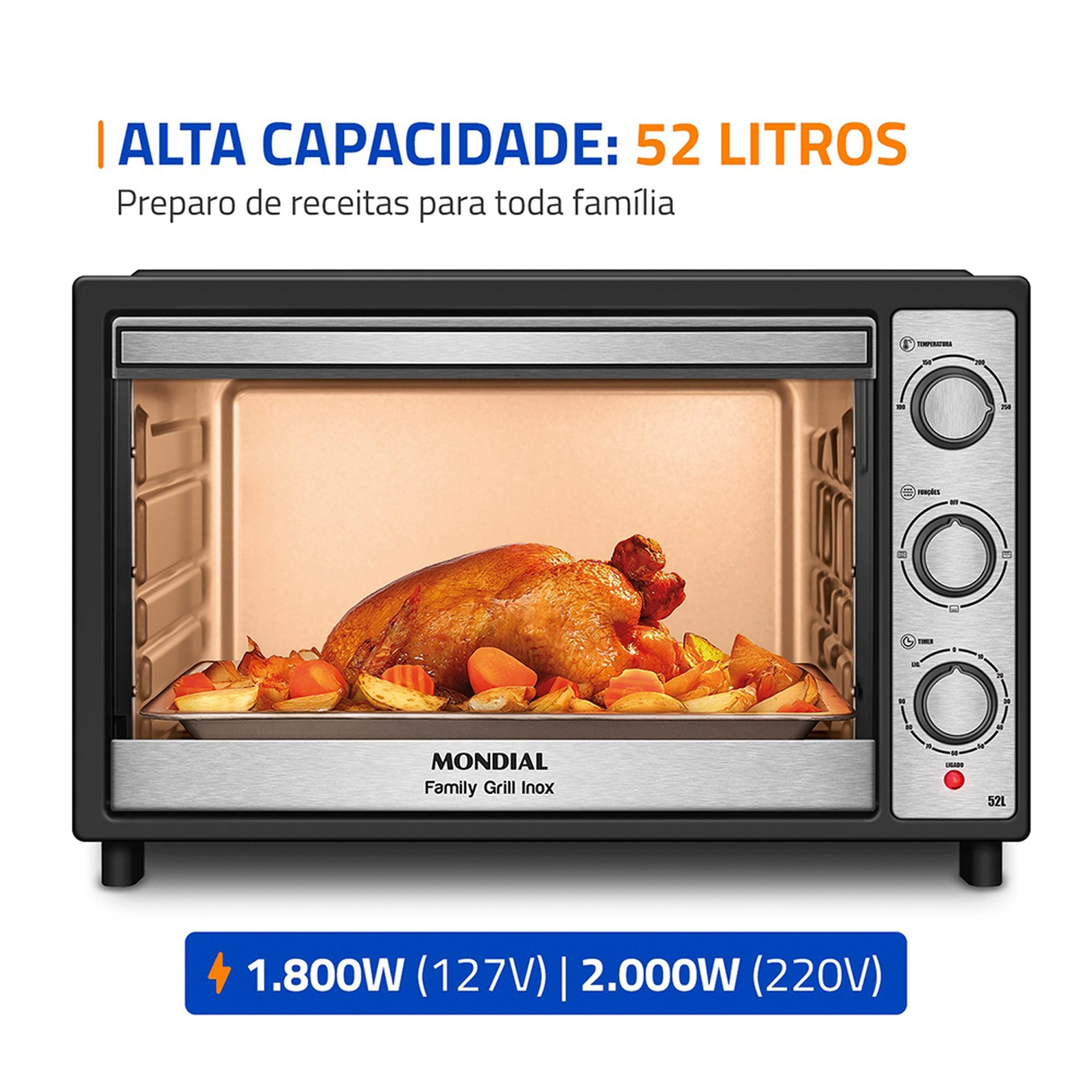 Forno Elétrico Mondial Grand Family FRN-52 52L 1800W Função Grill Timer 90 Min - 110V - 1