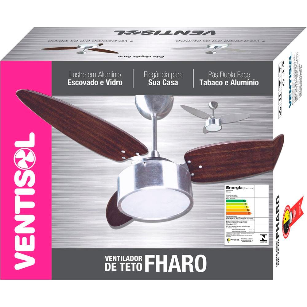 Ventilador de Teto Ventisol Fharo com Lustre e 3 Velocidades - Tabaco - 110v - 2
