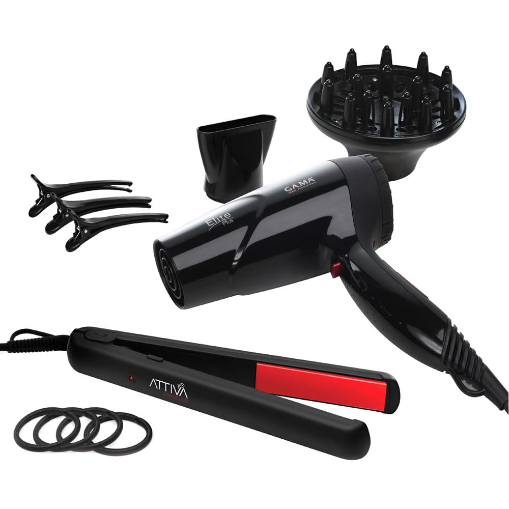 Kit de Beleza GA.MA Prancha + Secador Elite Plus Preto - 1.875W - 110v - 2