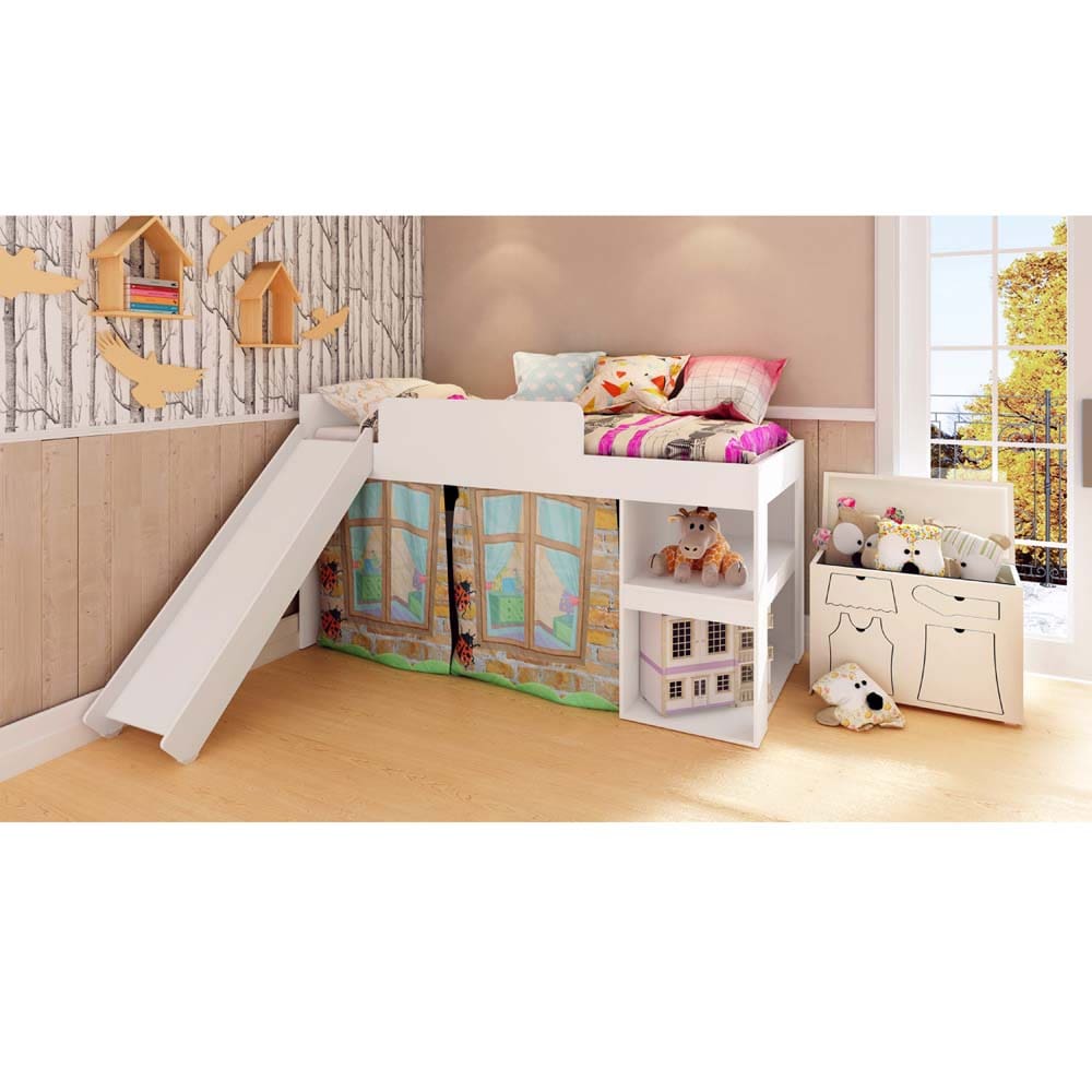 Cama Infantil Art In Móveis Meu Fofinho Playground com Escorregador – Branco - 1