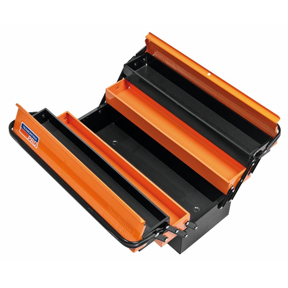 Caixa Sanfonada Tramontina Pro 44952000 com 5 Gavetas e Alças Dobráveis - Preto/Laranja - CAIXA SANFONADA 5 GAV ALCAS DOBR TRAMONTINA PRO - 1
