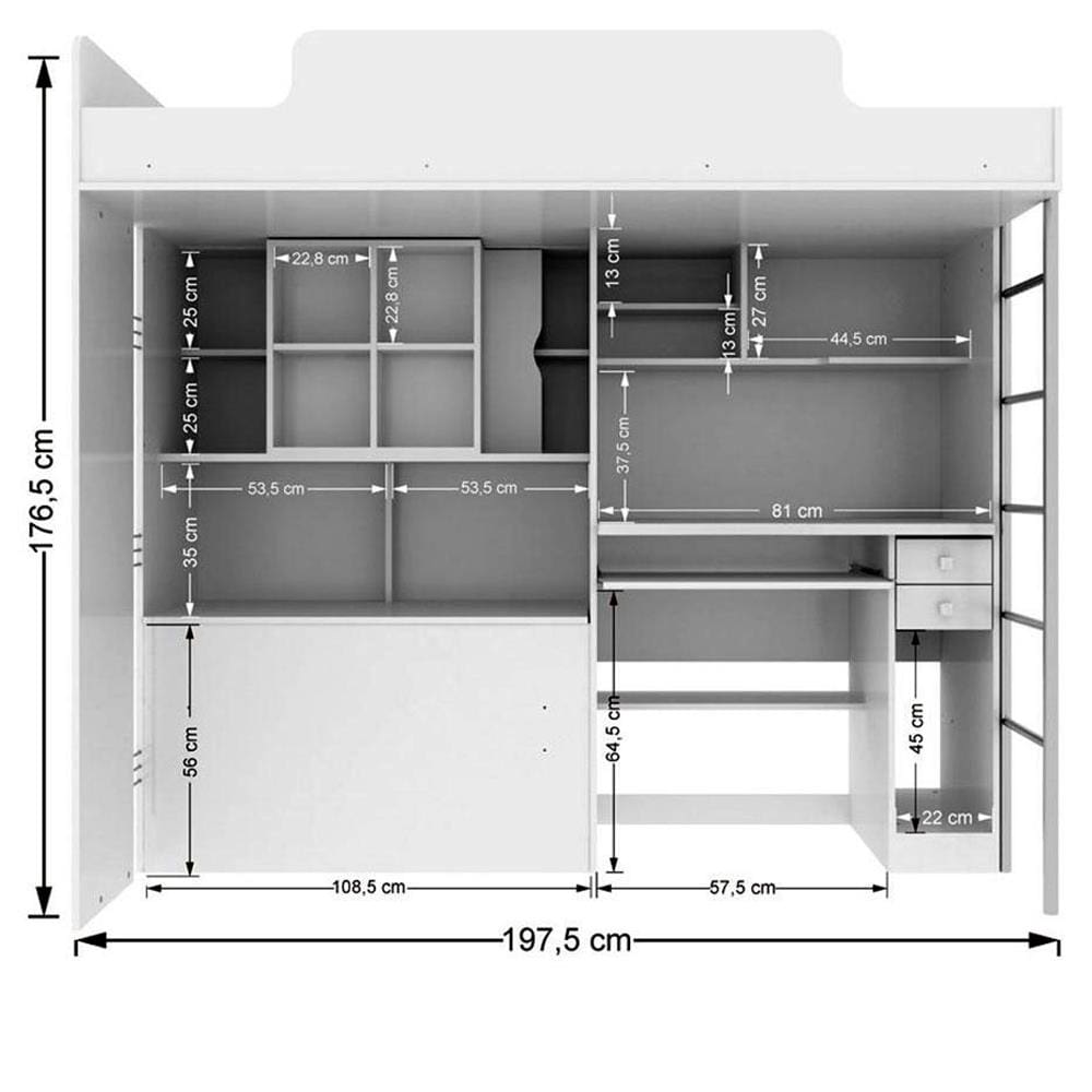 Módulo Office Santos Andirá Teen com 1 Cama Superior – Branco - 1
