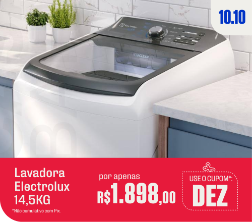 "LAV 14,5 KG ELECTROLUX  POR APENAS R$1.898,00 no CUPOM  DEZ*"