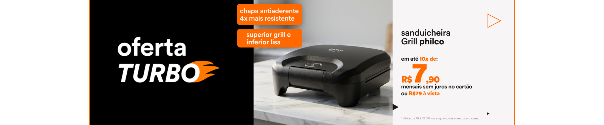 "CORRE, QUE ACABA. Sanduicheira Grill Philco  chapa antiaderente 4x mais resistente superior grill e inferior lisa Botão liga e Desliga Por 10x de R$7,90 mensais sem juros no cartão ou R$79 à vista"