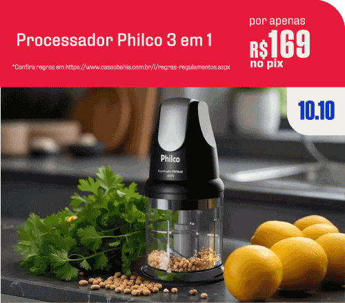 "Portáteis 1 -55073647 Processador Philco 3 em 1 por apenas R$ 169 no pix 2- 1582756273 Air Fryer Elgin 3,7L 1.400W por apenas 6x de R$ 23,59 no cupom DEZ*"